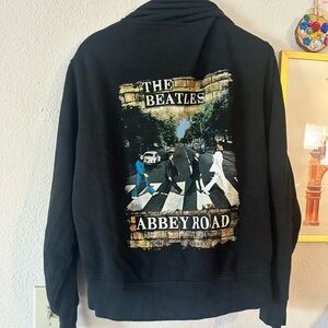 The Beatles Official Abbey Road Black Zip Hoodie Adult S - Glitter Design